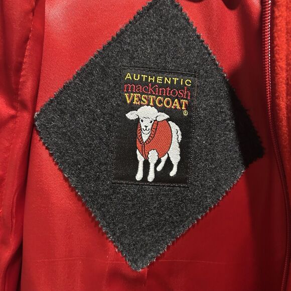 Authentic Mackintosh Vest Coat Hooded  100% Wool Dark Gray Red Women's Size 10 - Picture 3 of 10